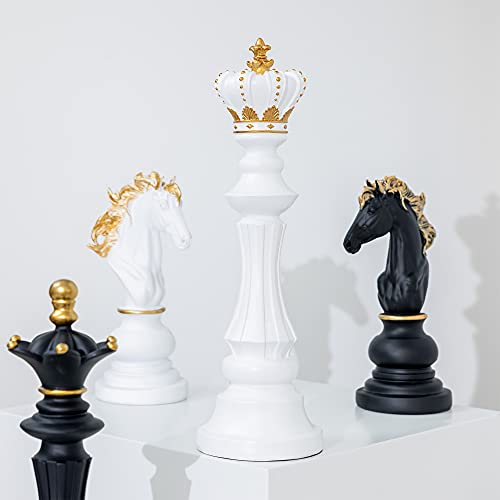Navaris Chess Statue Decor Piece - 16" Tall Decorative Resin Sculpture - Large Game Figure Decoration Ornament for Home, Office, Study - White King