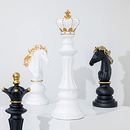 Navaris Chess Statue Decor Piece - 16" Tall Decorative Resin Sculpture - Large Game Figure Decoration Ornament for Home, Office, Study - White King