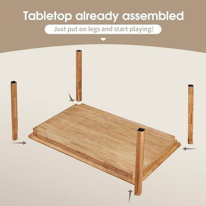 Board Game Table with Removable Table Top, Seats 4 to 6 Players with 57in x 33in Play Area, Includes Play Mat, Detachable Cup Holders and Dice Trays, Minimal Assembly Required - color: Honey Oak