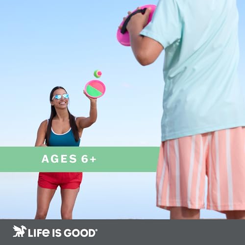 Life is Good Toss and Catch Velcro Ball Set (Sky Blue/Yellow), Family Outdoor Games with 2 Velcro Paddles, 2 Balls & 1 Carry Bag, No-Setup 2-Player Paddle Game for Beach, Backyard, Park & Travel Fun