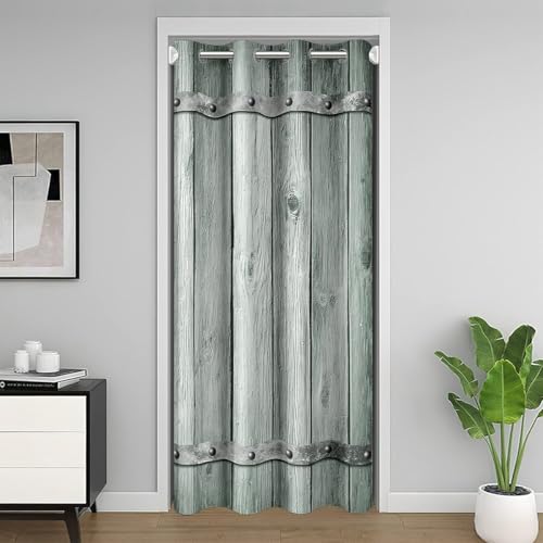 Feelyou Rustic Barn Door Door Curtain for Doorway Privacy 34"x80" Wood Grain Texture Art Print Closet Door Cover Curtain for Bedroom Living Room Farm Farmhouse Decor Green Window Treatments - color: Multi 03, size: 34"W x 80"L (Pack of 1)