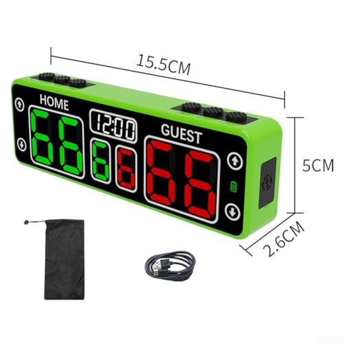Rechargeable Electronic LED Scoreboard with ABS Housing, Magnetic Back and Wall/Table Mount Options, 6 Rubber and 4 Touch Buttons for Scoring and Timing, Up to 24 Hours Use(green)