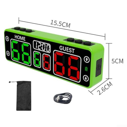 Rechargeable Electronic LED Scoreboard with ABS Housing, Magnetic Back and Wall/Table Mount Options, 6 Rubber and 4 Touch Buttons for Scoring and Timing, Up to 24 Hours Use(green)