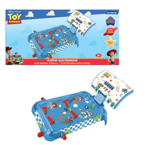 LEXiBOOK, Toy Story, Electronic Table Pinball, Digital Scoring LCD, Sounds and Lights, 4 Flippers and 5 Bumpers, Adjustable Stands, Ball Included, Blue, JG610TS