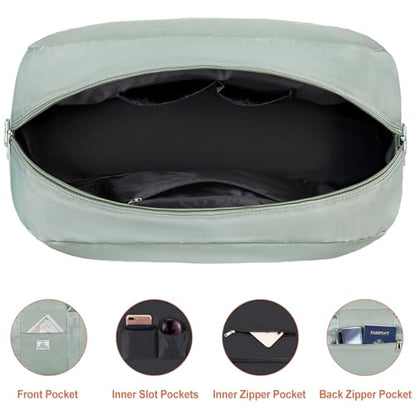 Weekender Bag for Women, Large Overnight Bag Canvas Travel Duffel Bag Carry On Tote with Shoe Compartment 21" 3Pcs Set - color: D04-green