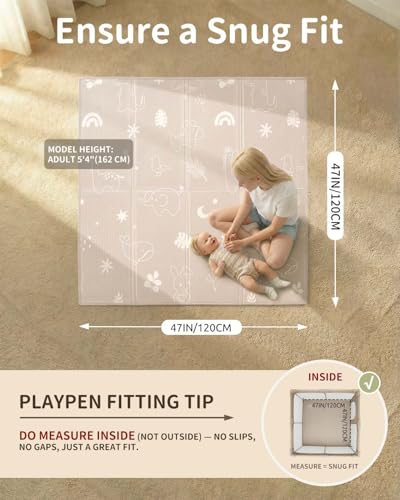 Joypony Baby Play Mat, 50 x 50 Inch Foldable Play Mats for Babies and Toddlers, Waterproof & Anti-Slip Portable Baby Floor Mat for Playpen with Travel Bag - size: 50x50x0.4 Inch