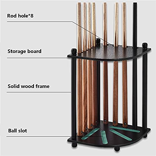 Billiard Corner Stand Freestanding Pool Cue Rack Unisex's Hardwood Corner Floor Billiard Rack Holds 8 Pool Cue Stick and Full Set Of Pool Balls (A)