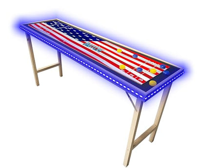 6-Foot Premium Shuffleboard Table w/Folding Legs, Pucks, and Optional LED Lights - Awesome Graphics - Choose Your Model - color: USA, size: 6-Foot w/ LED Lights