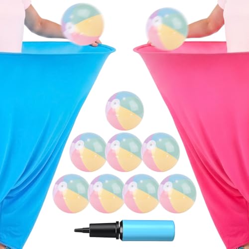 MiniInflat 12 Pcs Granny Pants Yard Game, Big Pants Ball Catch Outdoor Games with Inflatable Beach Balls and Pump for Family Reunion & Adult Groups Yard Summer Swimming Pool Water Games (Macaron) - color: Macaron