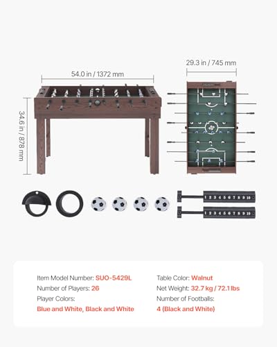 VEVOR Foosball Table, 55 inch / 42 inch Standard Size Foosball Table, Indoor Full Size Football Table for Home, Family, and Game Room, Soccer with Durable Soccer Set - size: 55IN