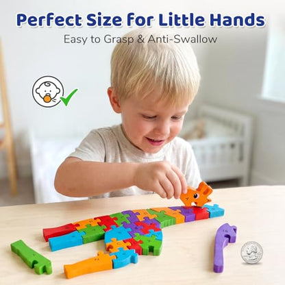 LovesTown Wooden Puzzles for Kids, Double Sided Giraffe Jigsaw with Alphabet & Numbers, Montessori Educational Toy for Toddlers, Chunky Animal Gift - size: Medium, style: Giraffe