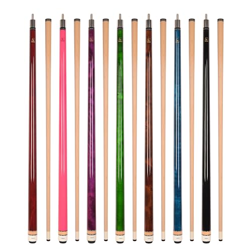 ASKA Set of Wrapless 2-Piece Billiard Pool Cue Sticks L3, 58" Hard Rock Canadian Maple, 13mm Hard Leather Tip, Mixed Weights and Colors - style: Set of 7 Sticks