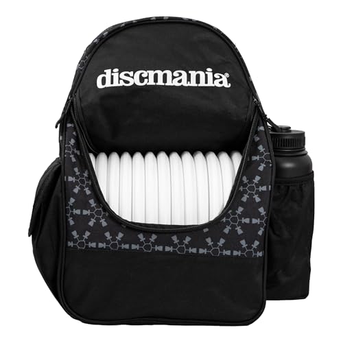 Discmania Fanatic Go Disc Golf Backpack | 18 Capacity + Top Pocket for 2 Putters | Lightweight, Durable Disc Golf Bag | Tall Side Pocket, Bottle Holder | Padded Straps & Water-Resistant Shell - color: Black