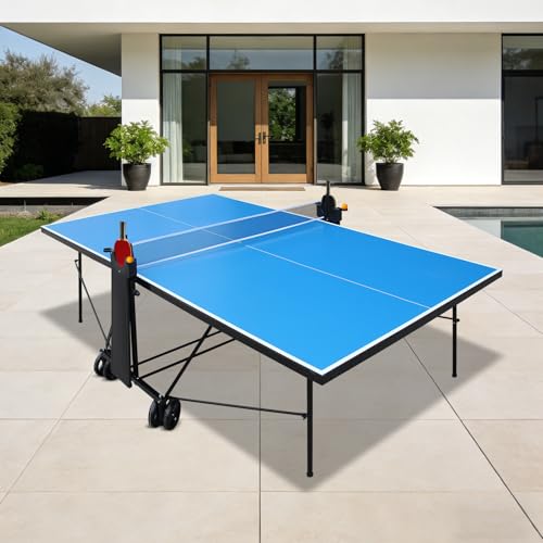 Competition Grade Foldable Indoor Outdoor Portable Ping Pong Table Set with Net, Paddles, Balls, Aluminum Top Playback Mode
