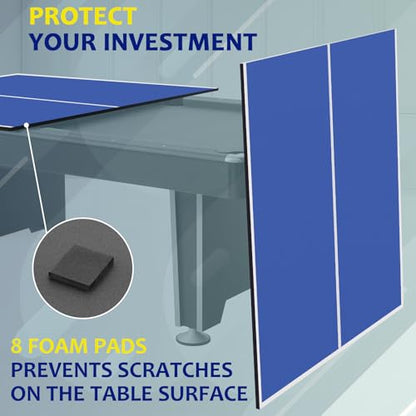 Ping Pong Table Topper for Pool Table, Foldable Ping Pong Table Top with Net Set, Portable Table Tennis Conversion Top Includes Foam Padding for Protection, Easy Conversion - color: 8 ft-BLUE