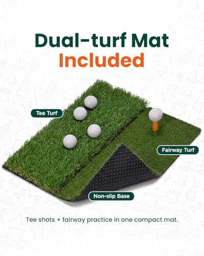 GIRAFFYCO Golf Practice Net with Dual-Turf Mat – Backyard Golf Hitting Net for Driving, Chipping & Swing Training, Includes Target Sheet, 5 Balls, Rubber Tee, Carry Bag & Scoreboard