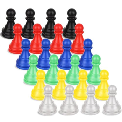 28pcs Multicolor Board Game Pieces, Game Pawns Include 24 Chess Pieces and 4 Dices Game Pieces for Board Games Plastic Chess Checkers Game Components Table Marking