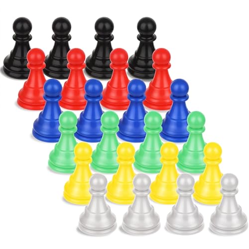 28pcs Multicolor Board Game Pieces, Game Pawns Include 24 Chess Pieces and 4 Dices Game Pieces for Board Games Plastic Chess Checkers Game Components Table Marking