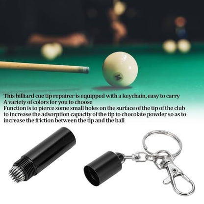 Billiard Cue Tip Tool with Keychain – Billiard Pool Snooker Stick Shaper Cue Tip Pick Pricking Pin Grinding Repair Tool for Snooker Pool Cue Tips - color: Black