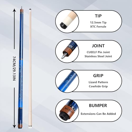 CUEELF Pool Cue Stick Low Deflection Hand-Made Inlay Billiard Cue 58'' Professional Billiard Pool Cue Stick for Adults-12.5mm Tip,3/8 * 8 Joint - color: WD-CM-LAN