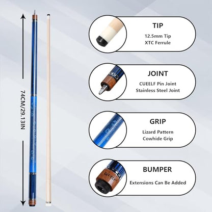 CUEELF Pool Cue Stick Low Deflection Hand-Made Inlay Billiard Cue 58'' Professional Billiard Pool Cue Stick for Adults-12.5mm Tip,3/8 * 8 Joint - color: WD-CM-LAN