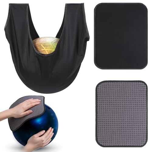 Zhanmai 3 Pcs Bowling Basics Accessories Kit, Bowlings Ball Polisher Bag and 2 Pieces 10"x 8" Microfiber Bowling Ball Towel with Easy-Grip Dots See Saw Bag Cleaner Set for Bowlers Men Women