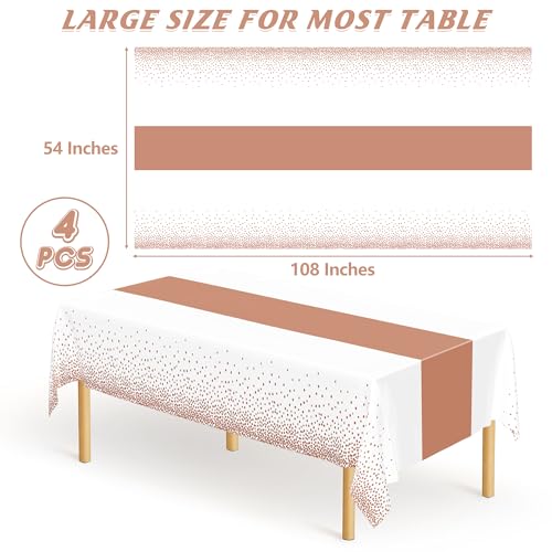 QZYL 4 Pack Disposable Table Cloth, 54" x 108" Rectangle Party Table Cloths with Pink Dot, Waterproof Plastic Table Covers for Birthday Wedding Receptions Family Gathering Holiday Dinner - color: Pink Gold Dot, size: 4pcs 54x108 in