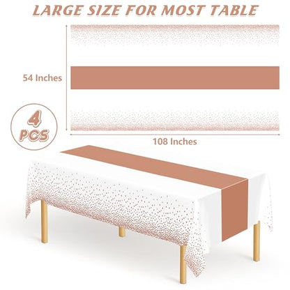 QZYL 4 Pack Disposable Table Cloth, 54" x 108" Rectangle Party Table Cloths with Pink Dot, Waterproof Plastic Table Covers for Birthday Wedding Receptions Family Gathering Holiday Dinner - color: Pink Gold Dot, size: 4pcs 54x108 in
