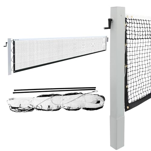 Professional Tennis Net Posts with Internal Safe Winder, 100mm Heavy-Duty Aluminum Post & 260mm Galvanized Base, Includes Expansion Anchors for Easy Setup - color: SILVER, size: Double-Layers Tennis Net, style: In-Ground