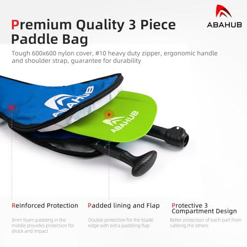 Abahub 1 x 3 Section Carbon Fiber SUP Paddle, Adjustable 67''-86'' Stand Up Paddle Lightweight Carbon Shaft, Black/Blue/Yellow/Green/Orange/Red Plastic Blade + Paddle Bag - color: Green-SUP Paddle