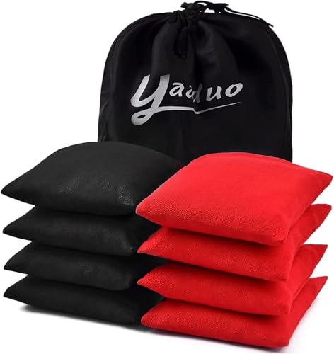 Set of 8 Regulation Cornhole Bags Double Sided, Weather Resistant Bean Bags for Cornhole Toss Game, Corn Hole Beans Bags with Tote Bag - color: Red/Black