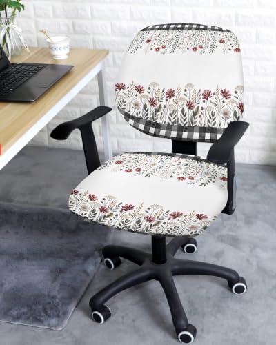 Savannan Office Chair Cover, Autumn Vintage Red Flower Leaves Protective Stretch Elastic Universal Cover for Desk Task Chair,Computer Rotating Chair 1 Pcs Black Buffalo Plaid