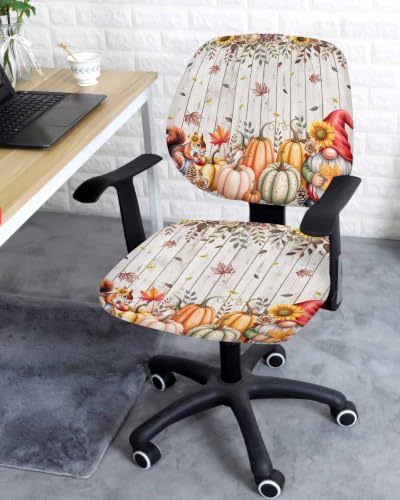 Savannan Office Chair Cover, Fall Pumpkin Squirrel Dwarf Protective Stretch Elastic Universal Cover for Desk Task Chair,Computer Rotating Chair 1 Pcs Botanical Flowers Maple Leaves
