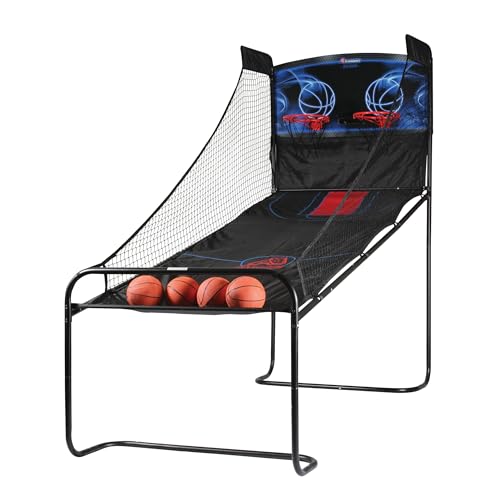 Atomic Jumpball Deluxe Double Electronic Basketball Shootout – 2-Player Arcade Basketball Game with Infrared Scoring, Timer, Steel Frame, 4 Mini Basketballs & Air Pump