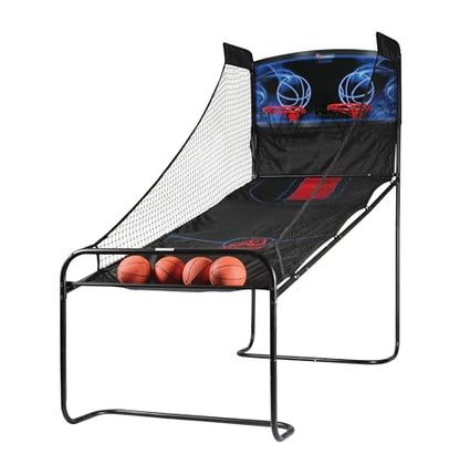 Atomic Jumpball Deluxe Double Electronic Basketball Shootout – 2-Player Arcade Basketball Game with Infrared Scoring, Timer, Steel Frame, 4 Mini Basketballs & Air Pump