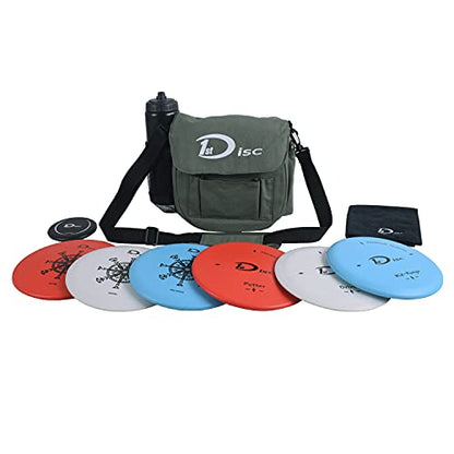 Disc Golf Set- Putter, Mid-Range, Driver, Mini Disc, Towel with Bag - color: Green