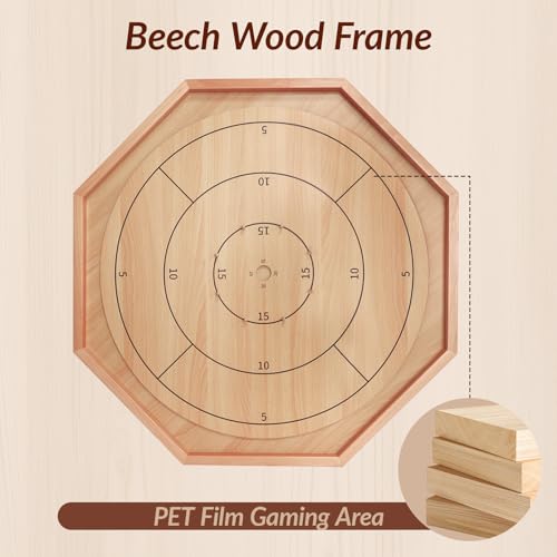 Crokinole Board Game -30 inch Large Classic Board Game,Beech Wood Frame Deluxe Tournament Crokinole Set with 24 Discs,for Family and Party