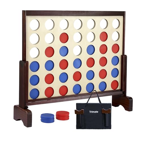 Giant 4 in a Row Game Outdoor and Indoor | Wooden Four in A Row Game Jumbo for Adults and Kids, Yard Games | Family Fun with 42pcs Chips and Durable Carrying Bag.