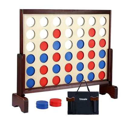 Giant 4 in a Row Game Outdoor and Indoor | Wooden Four in A Row Game Jumbo for Adults and Kids, Yard Games | Family Fun with 42pcs Chips and Durable Carrying Bag.
