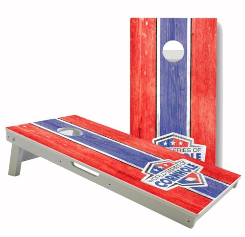 World Series of Cornhole All-Weather Regulation Cornhole Boards–Professional 2x4 PVC Cornhole Set w/Rust-Free Hardware, Dual Support Braces, Folding Legs & Carry Handles–Tournament Grade Outdoor Game - color: Red and Blue Patriotic