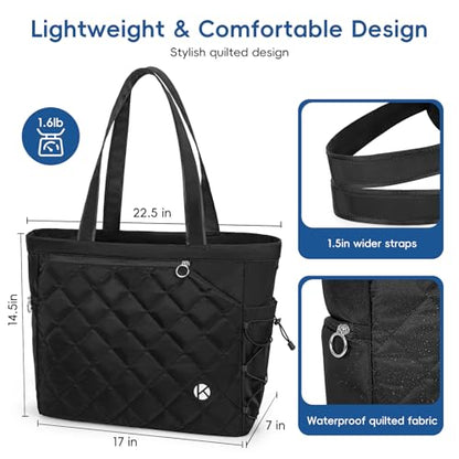 KAVIGOR Tennis Tote Bag with Shoe Compartment - Extra-Large Quilted Pickleball Bag Holds 2-4 Rackets, Water-Resistant & Lightweight for Men & Women - color: Black