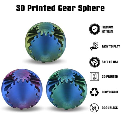Gear Sphere, 3D Printed Gearsphere - The Steampunk Whirling Wonder Fidget Gear Ball, Gearsphere Cube Fidget Toy for Office and Home, Stress Relief Cool Stuff Toys Gift for 3+ Kids Adult (Purple) - color: Purple
