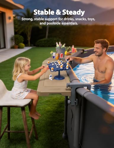 POOLHACKER Poolside Bar Extended, [Original] Swim Up Bar Exclusively for Above-Ground Round Pools. Patio Poolside Table Smart Fold Easy Maintenance, Weather Resistant Stable Tabletop - color: Light Brown