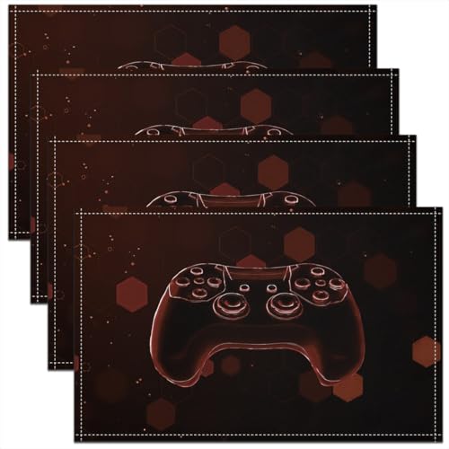 Erosebridal Gamepad 4 PCS of Placemats 12x18 Video Game Place Mat for Dining Table Boys 3D Neon Modern Gamer Non Slip Table Mats Geometric Dark Brown Lights - color: Dark Brown