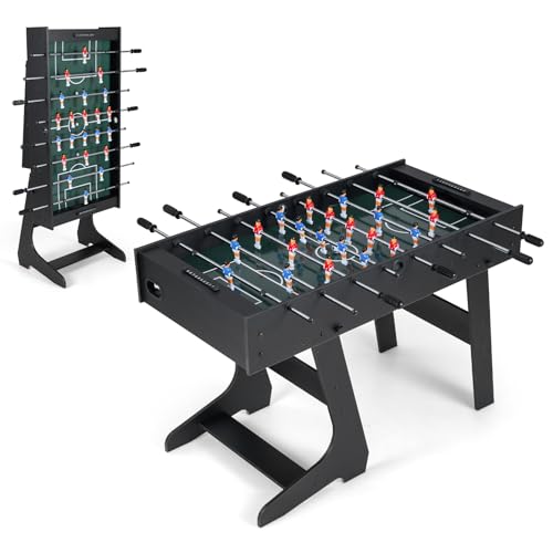 Giantex Foldable Foosball Table, 48" Full Competition Sized Soccer Table Game w/22 Players, 2 Balls & Slide Scorers, Space Saving Table Soccer for Home, Game Room, Family Night, Kids & Adults - color: Black