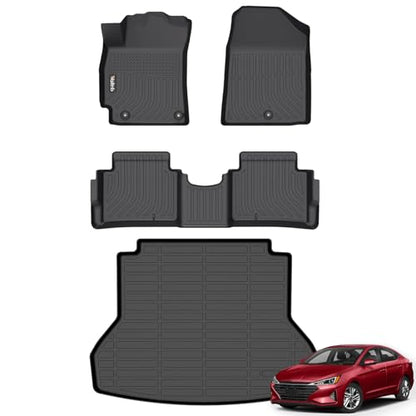 Wailtnb-All Weather Floor Mats and Cargo Liners for Hyundai Elantra 2017-2020 Liners Custom Fit Hyundai Elantra 2017-2020 Waterproof Durable Easy to Clean Accessories - style: 37|For Hyundai Elantra | 2017-2020 | Set