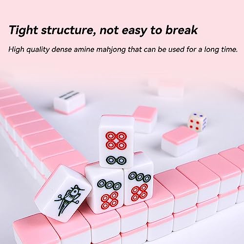 drizzle Pink Travel Mahjong Mini Set 20mm with Instructions - Portable 146 Tiles - for Beginners with 4PCS Racks 2 Pounds - Chinese Mah-Jong Game 麻将 - size: Pink