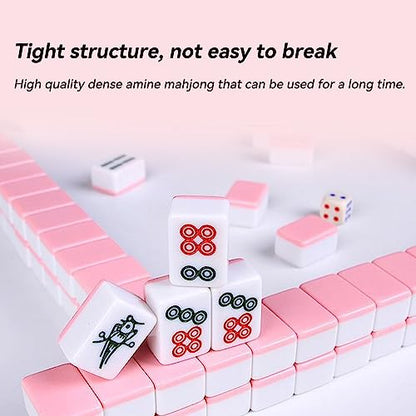 drizzle Pink Travel Mahjong Mini Set 20mm with Instructions - Portable 146 Tiles - for Beginners with 4PCS Racks 2 Pounds - Chinese Mah-Jong Game 麻将 - size: Pink
