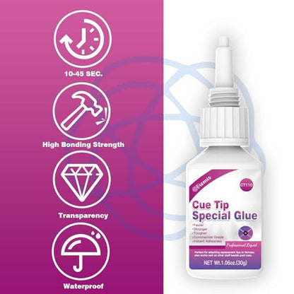 30ml Pool Cue Tip Glue - Quick-Drying Billiard Cue Tip Repair Tool - Strong Bonding Glue for Pool Cue Accessories - No Tip Clamp Needed
