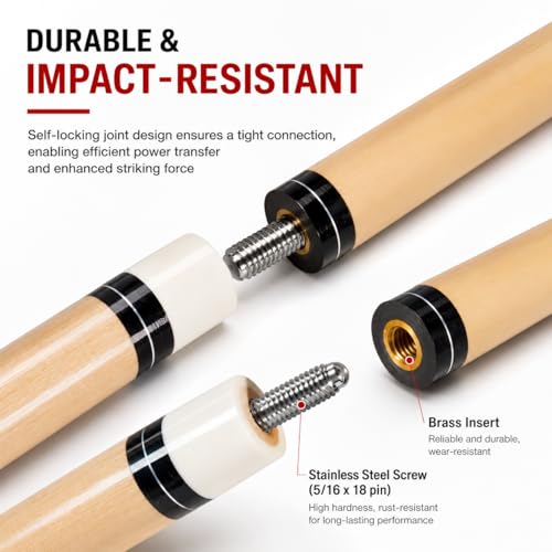 58" Pool Cue Stick Set, 2-Piece Birch Wood Billiard Cues with 13mm Leather Tips, 20oz House Cue Sticks for Home Pool Tables, Bars & Casual Play - size: 58" Set of 6